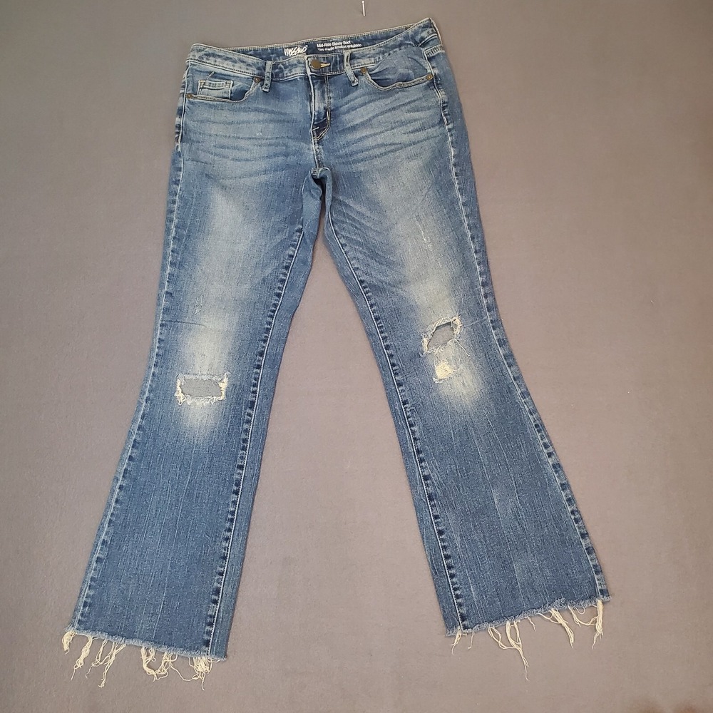Mossimo Mid Rise Skinny Boot Jeans Women's 6 R Blue Distressed Stretch Denim